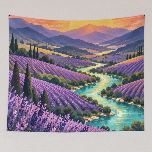 Item preview, Bright Lavender Valley Sunrise – Geometric River Landscape designed and sold by Jaani-T.