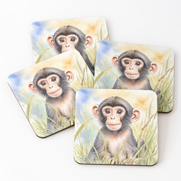 Item preview, Cute Watercolor Baby Chimpanzee in Meadow Grass designed and sold by Hackl20.