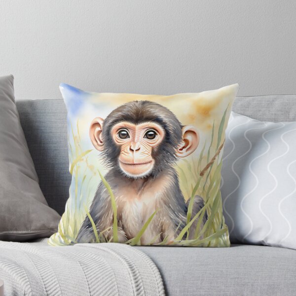 Item preview, Cute Watercolor Baby Chimpanzee in Meadow Grass designed and sold by Hackl20.