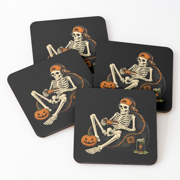 Item preview, Skeleton Gamer Beanbag Pumpkin Energy Drink Art designed and sold by OlyvieArt.