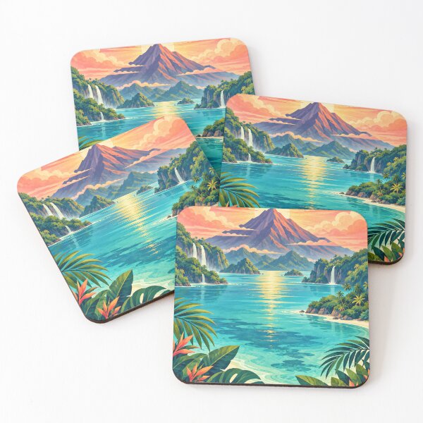 Item preview, Bright Tropical Volcano Lagoon – Geometric Island Landscape designed and sold by Jaani-T.