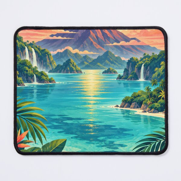 Item preview, Bright Tropical Volcano Lagoon – Geometric Island Landscape designed and sold by Jaani-T.