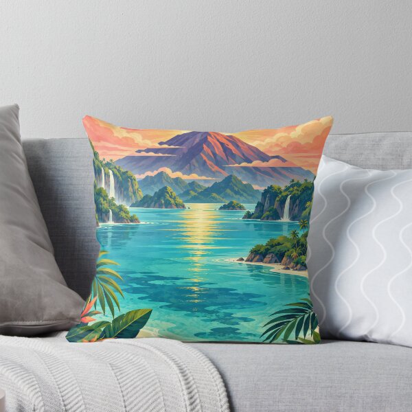 Item preview, Bright Tropical Volcano Lagoon – Geometric Island Landscape designed and sold by Jaani-T.