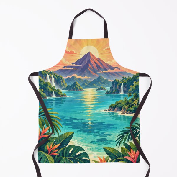 Item preview, Bright Tropical Volcano Lagoon – Geometric Island Landscape designed and sold by Jaani-T.