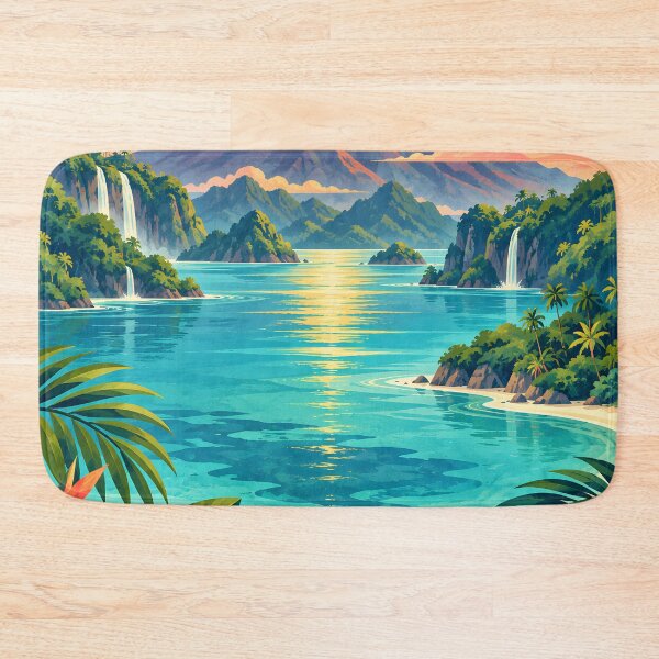 Item preview, Bright Tropical Volcano Lagoon – Geometric Island Landscape designed and sold by Jaani-T.