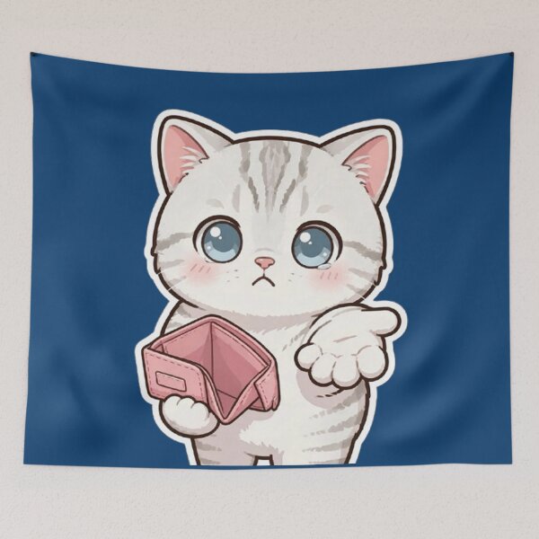 Item preview, Sad Broke Cat with Empty Wallet - Cute Funny Meme designed and sold by PetalsPaws.