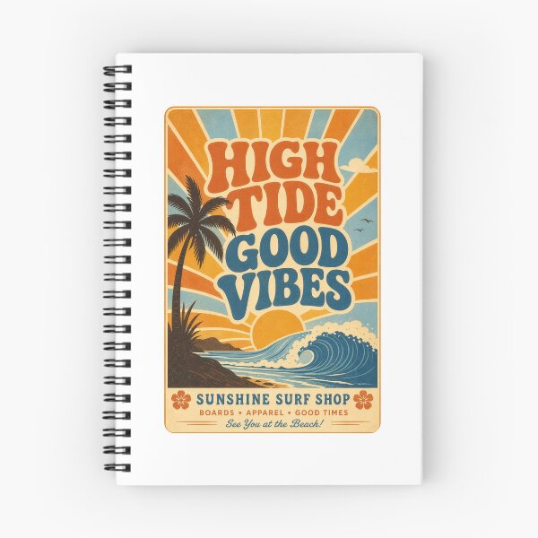 Item preview, High Tide Good Vibes Retro 70s Surf Poster Art Print Tee Sticker Beach Summer Gift designed and sold by sharifex.