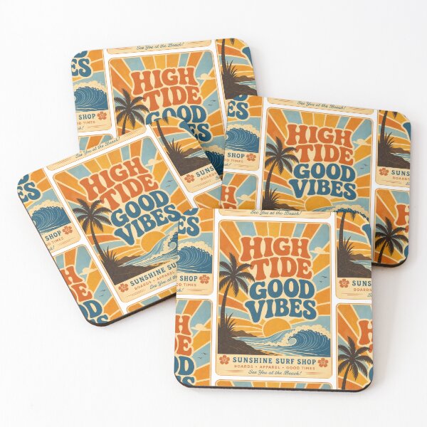 Item preview, High Tide Good Vibes Retro 70s Surf Poster Art Print Tee Sticker Beach Summer Gift designed and sold by sharifex.