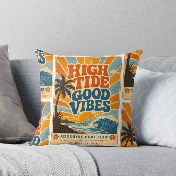 Item preview, High Tide Good Vibes Retro 70s Surf Poster Art Print Tee Sticker Beach Summer Gift designed and sold by sharifex.