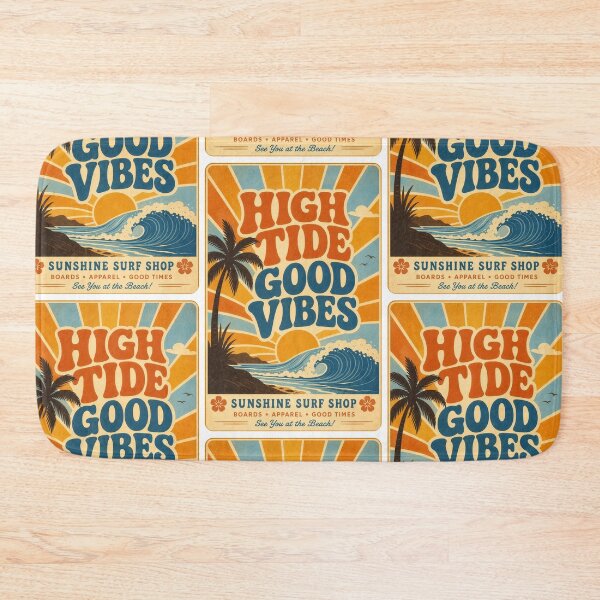 Item preview, High Tide Good Vibes Retro 70s Surf Poster Art Print Tee Sticker Beach Summer Gift designed and sold by sharifex.