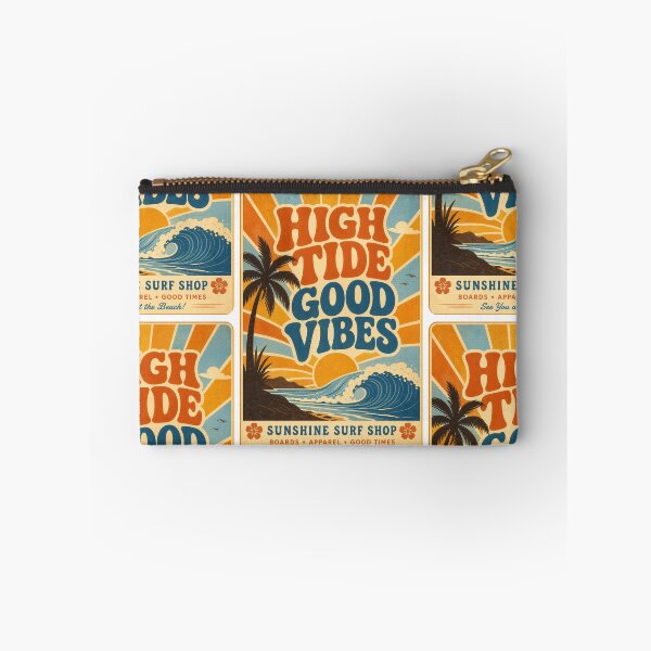 Item preview, High Tide Good Vibes Retro 70s Surf Poster Art Print Tee Sticker Beach Summer Gift designed and sold by sharifex.