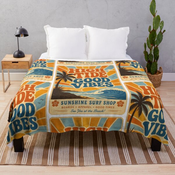 Item preview, High Tide Good Vibes Retro 70s Surf Poster Art Print Tee Sticker Beach Summer Gift designed and sold by sharifex.