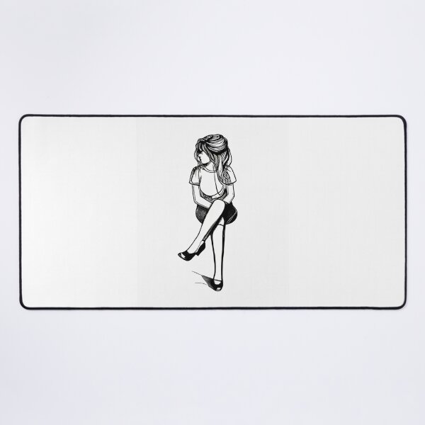 Item preview, Black and white woman sitting position with long hair looking a side designed and sold by wallartofmio.