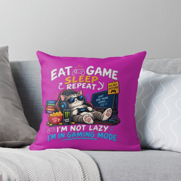 Item preview, I’m Not Lazy I’m in Gaming Mode – Funny Gamer Cat designed and sold by Slyguy88.