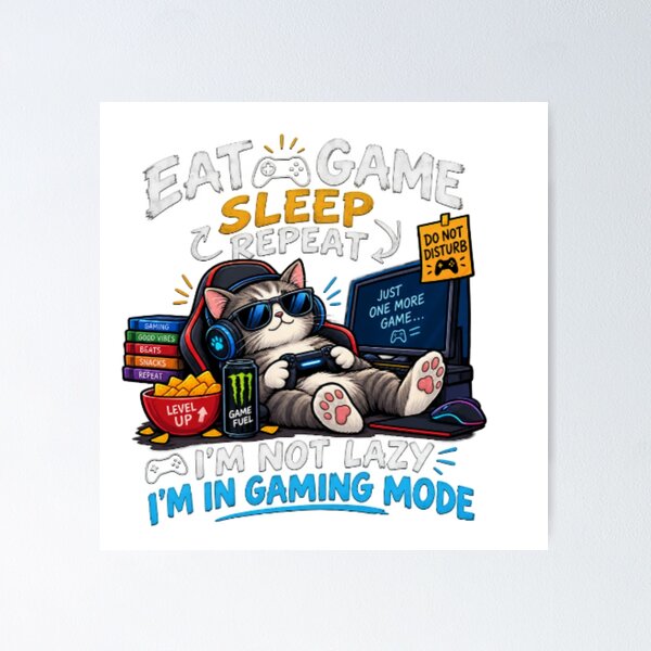 Item preview, I’m Not Lazy I’m in Gaming Mode – Funny Gamer Cat designed and sold by Slyguy88.
