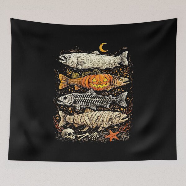 Item preview, Halloween Fishing Ghost Pumpkin Skeleton Fish designed and sold by ellapaintcoast.
