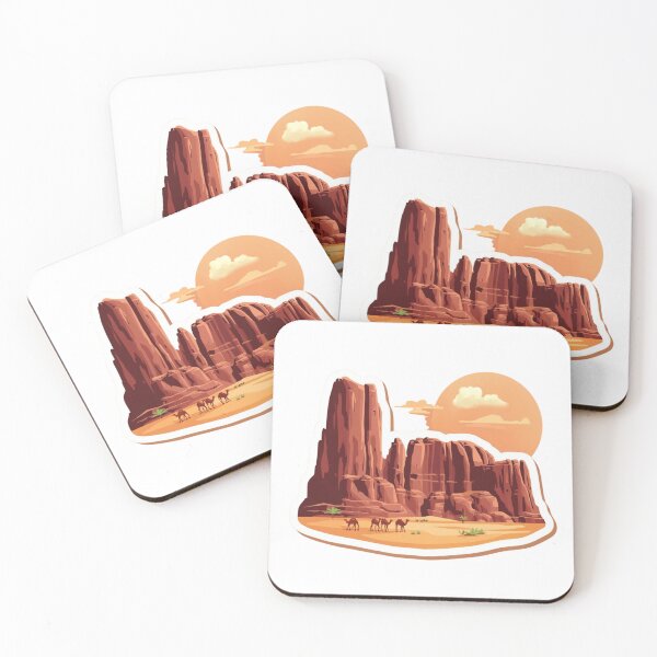 Item preview, Red Rock Desert Canyon Landscape with Camels | Warm Southwestern Desert Art designed and sold by Pandey14.