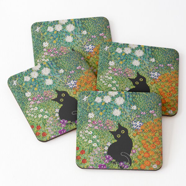 Item preview, Black Cat Looking Back in Klimt Flower Garden designed and sold by artswag.