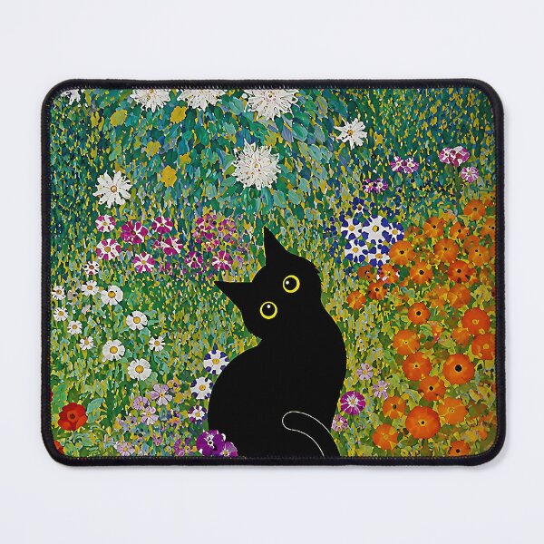 Item preview, Black Cat Looking Back in Klimt Flower Garden designed and sold by artswag.