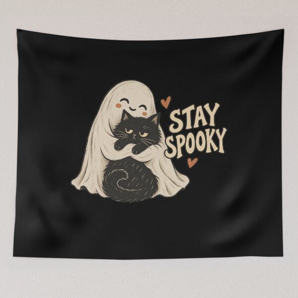 Item preview, Stay Spooky Ghost Hugging Black Cat designed and sold by AMICO77.