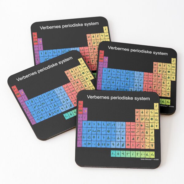 Item preview, Danish playful visual periodic table of verbs - white letters designed and sold by VerbaDidactica.