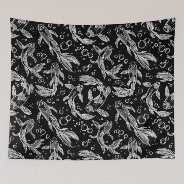 Item preview,  Koi fish, "Yin-Yang with Koi Carp": Japanese carp, waves, Zen tattoo-style design; vintage fish, sketch, fishing. designed and sold by ArtbySvetik.