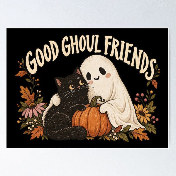 Item preview, Good Ghoul Friends Ghost Cat and Pumpkin designed and sold by AMICO77.