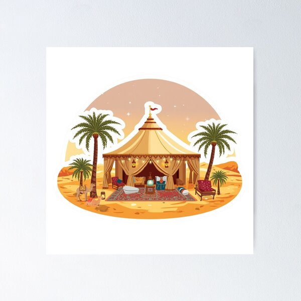 Item preview, Luxury Desert Tent with Palm Trees & Camels | Arabian Desert Glamping Art designed and sold by Pandey14.