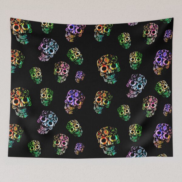 Item preview, Multicolor Skull on Black  designed and sold by Yamy Morrell Art and Design.