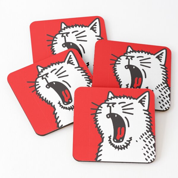 Item preview, Funny Yawning Cat - Monday Mood Funny Screaming White Cat On Red designed and sold by ABRAKADABRA!.