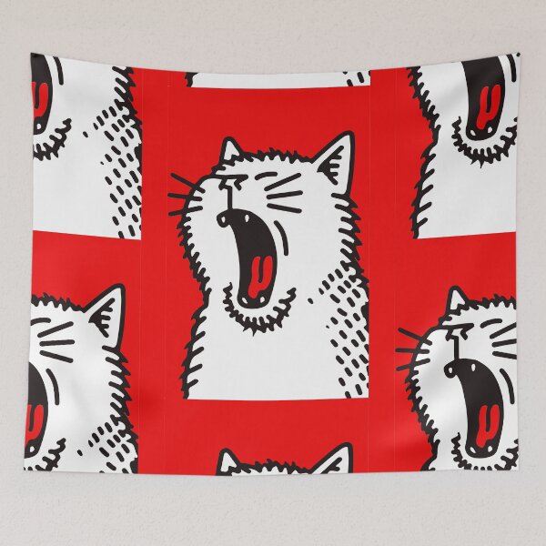 Item preview, Funny Yawning Cat - Monday Mood Funny Screaming White Cat On Red designed and sold by ABRAKADABRA!.