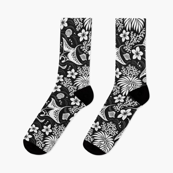 Item preview, Black Manta Hawaiian Ocean – Tropical Plumeria & Coral Pattern designed and sold by Plus91BIRD.