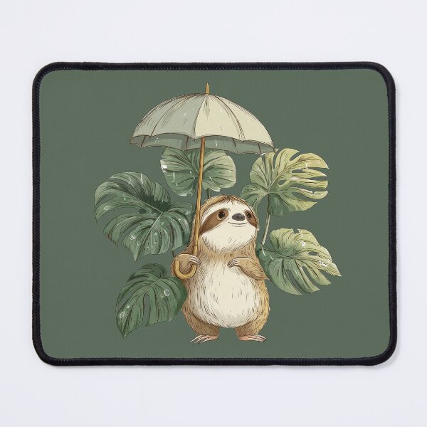 Item preview, Cute Sloth with Umbrella and Tropical Monstera Leaves designed and sold by ArtFairy38.