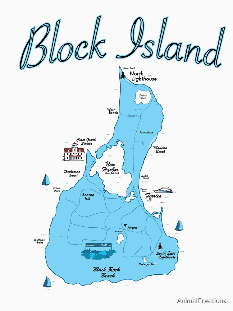 "Block Island MapRI" Tshirt for Sale by AnimalCreations Redbubble