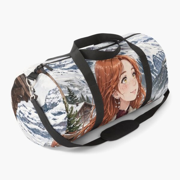 Item preview, Switzerland Zermatt Matterhorn with an Enchanting Redhead Traveler in Elegant Burgundy Winter Fashion, Snowy Alps and Alpine Village Landscape designed and sold by DibujandoPorfa.