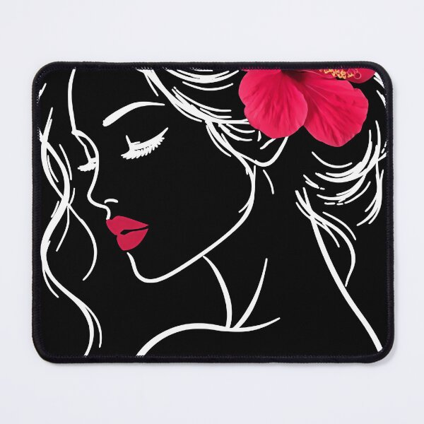 Item preview, Dreamy Girl Face Closed Eyes Eyelashes Exotic Hibiscus White Black Shapes Mania designed and sold by Shapes-Mania.