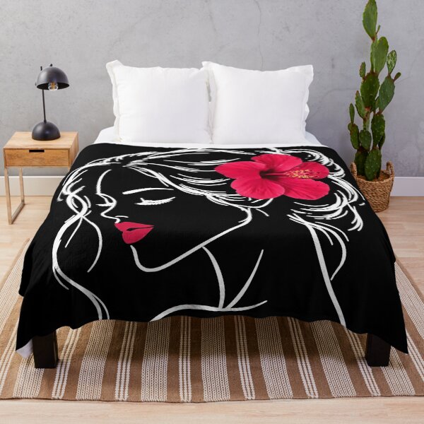 Item preview, Dreamy Girl Face Exotic Hibiscus White Black Shapes Mania designed and sold by Shapes-Mania.