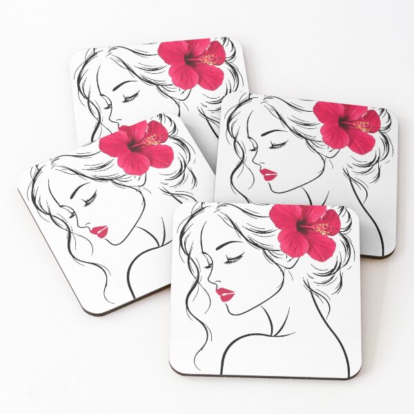 Item preview, Dreamy Girl Face Exotic Hibiscus White Black 2 Shapes Mania designed and sold by Shapes-Mania.