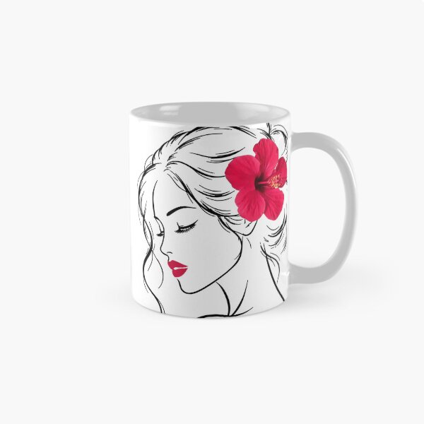 Item preview, Dreamy Girl Face Closed Eyes Eyelashes  Exotic Hibiscus White Black 2 Shapes Mania designed and sold by Shapes-Mania.