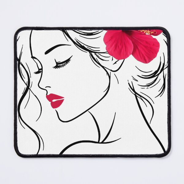 Item preview, Dreamy Girl Face Closed Eyes Eyelashes Exotic Hibiscus White Black 2 Shapes Mania designed and sold by Shapes-Mania.