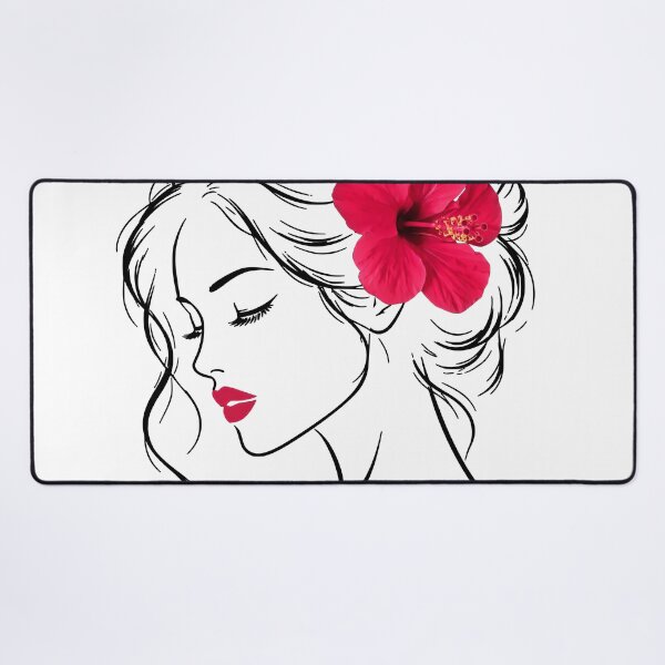Item preview, Dreamy Girl Face Closed Eyes Eyelashes Exotic Hibiscus White Black 2 Shapes Mania designed and sold by Shapes-Mania.