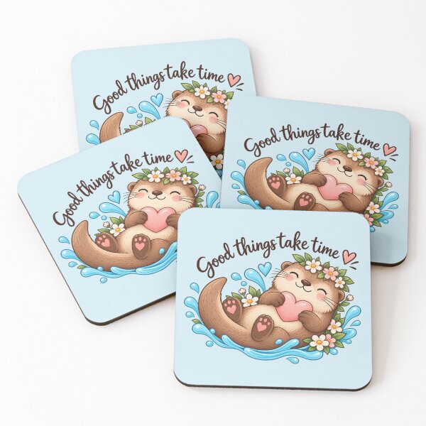 Item preview, Good Things Take Time Cute Otter Floral Watercolor Sticker designed and sold by StickyDelights.