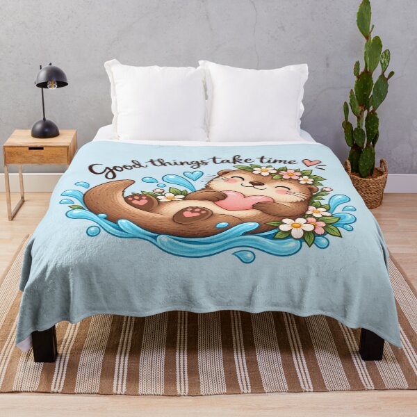 Item preview, Good Things Take Time Cute Otter Floral Watercolor Sticker designed and sold by StickyDelights.