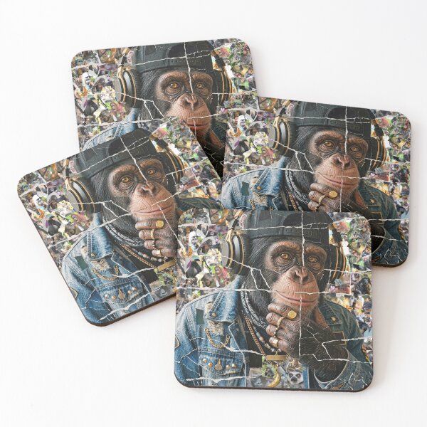 Item preview, Collage of a cool chimpanzee made out of 1000 chimpanzees images designed and sold by ataliarts.