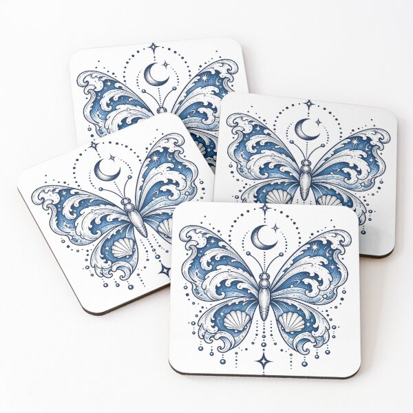 Item preview, Ocean Wave Butterfly Moon Celestial Sea Shells Art designed and sold by Dreamy Ocean Art.