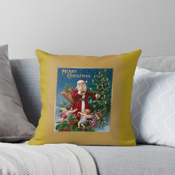 Item preview, Santa Claus blowing horn with cherubs and lit Christmas tree designed and sold by ArtworkNorth.
