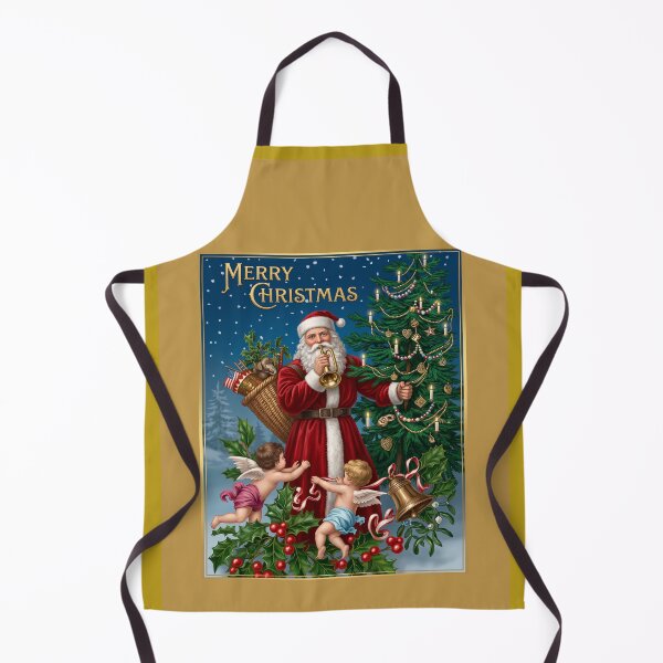 Item preview, Santa Claus blowing horn with cherubs and lit Christmas tree designed and sold by ArtworkNorth.
