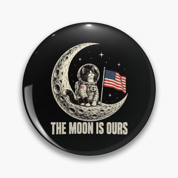 Item preview, moon cat astronaut patriotic space art with american flag designed and sold by ROUX-ART.