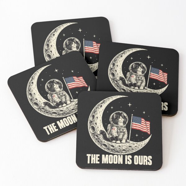 Item preview, moon cat astronaut patriotic space art with american flag designed and sold by ROUX-ART.