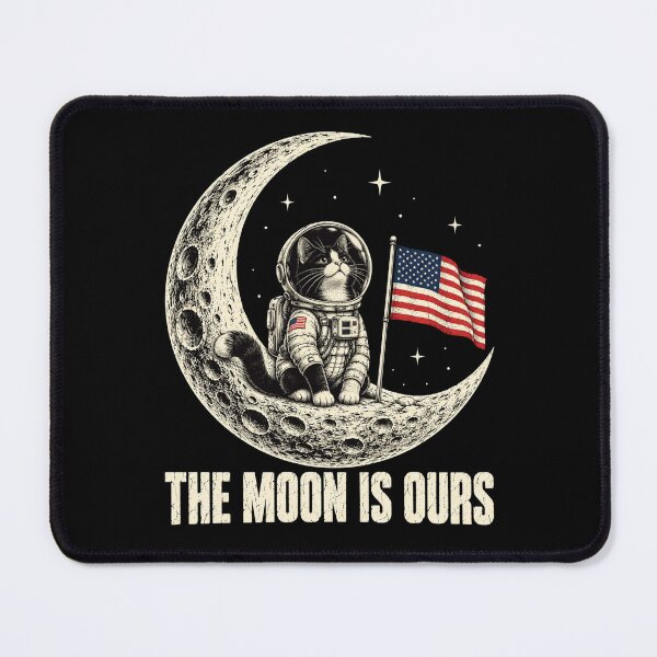 Item preview, moon cat astronaut patriotic space art with american flag designed and sold by ROUX-ART.